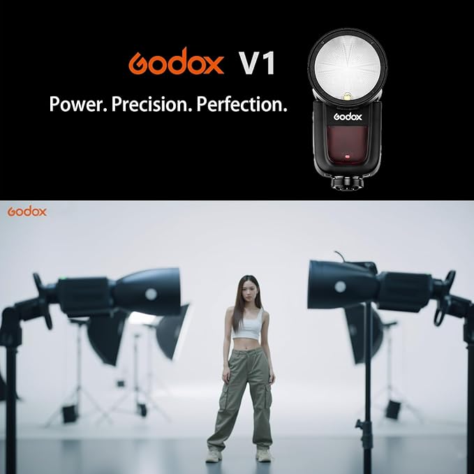 Godox V1 Flash Cameras, 1/8000s HSS TTL Speedlite, 480 Full Power Shots, 1.5s Recycle Time, 76Ws 2600mAh Battery, 10 - Level LED Lamp, 2.4G TTL Round Head Flash - Letwell
