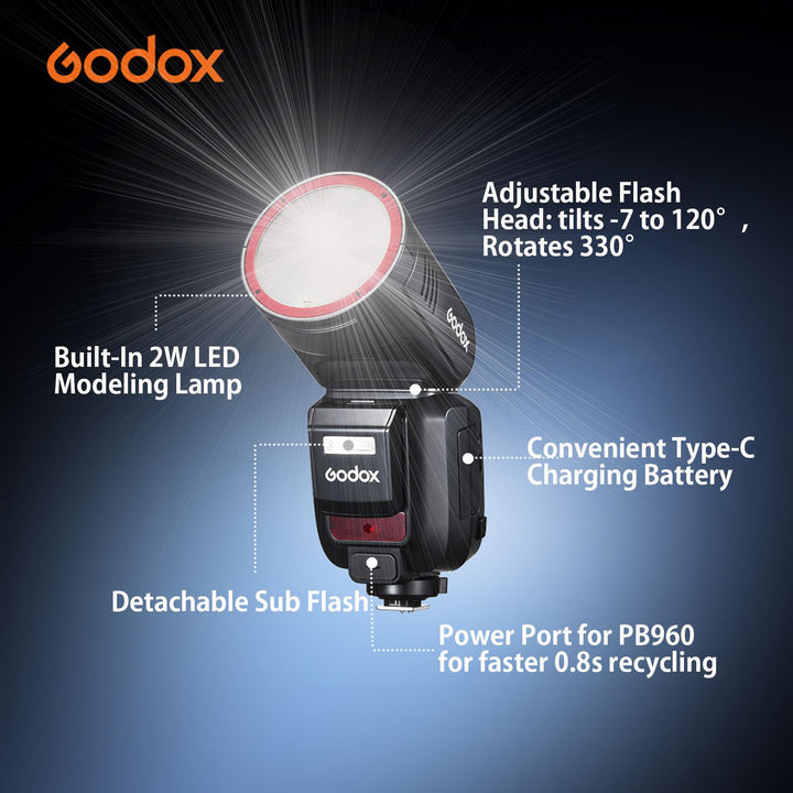 GODOX V100 S GODOX Flash for Sony – Global Shutter,Touchscreen Control,100W TTL Camera Flash GODOXV1 for Sony Upgraded,70 Full Power Consecutive Flashes, Camera Flash for a7iii etc - Letwell