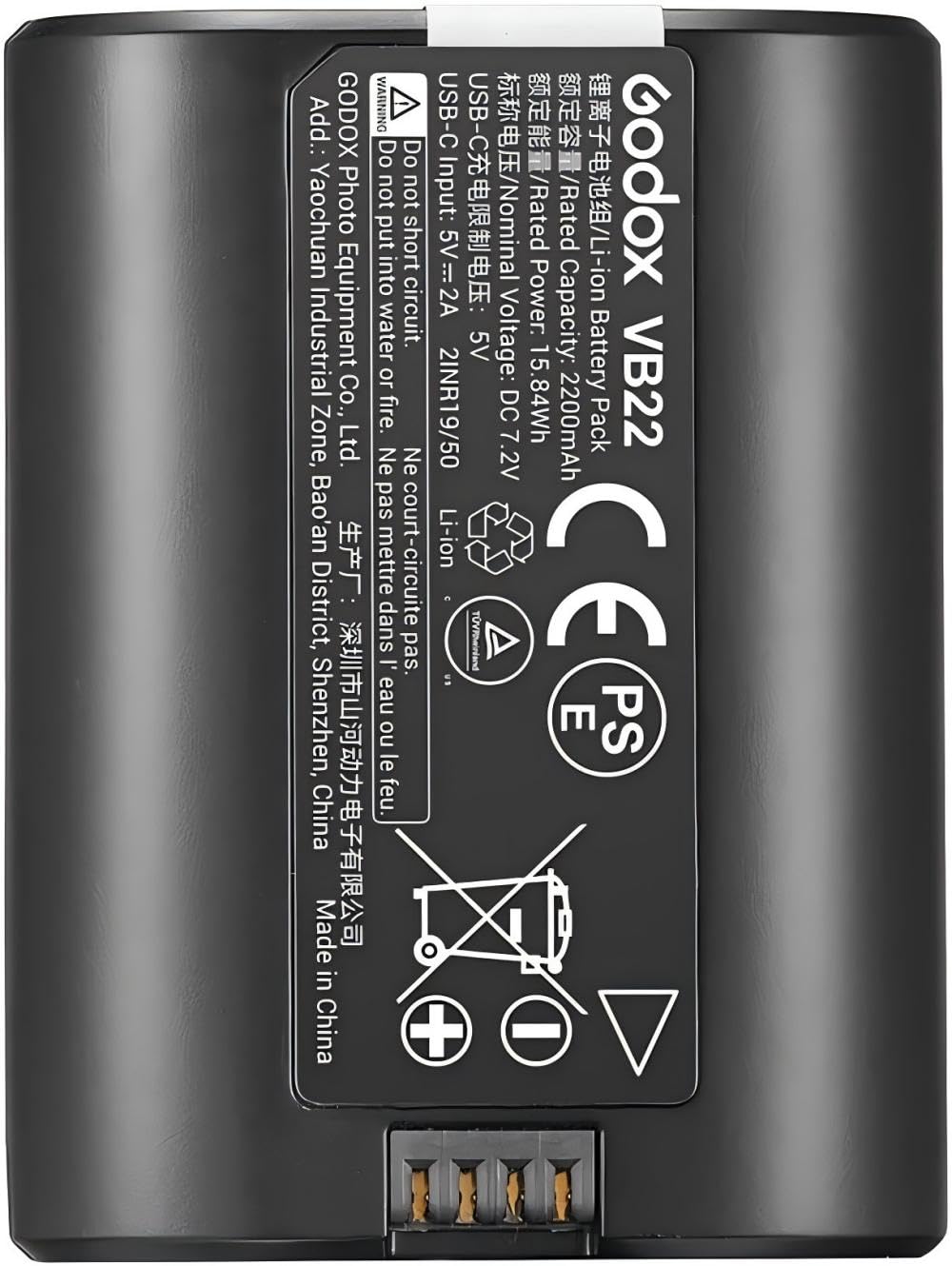 GODOX V480 Battery, VB22 Battery for V480C V480S V480N V480O V480F V480O Camera Flash, USB C Charging, 7.2V 2200mAh - Letwell