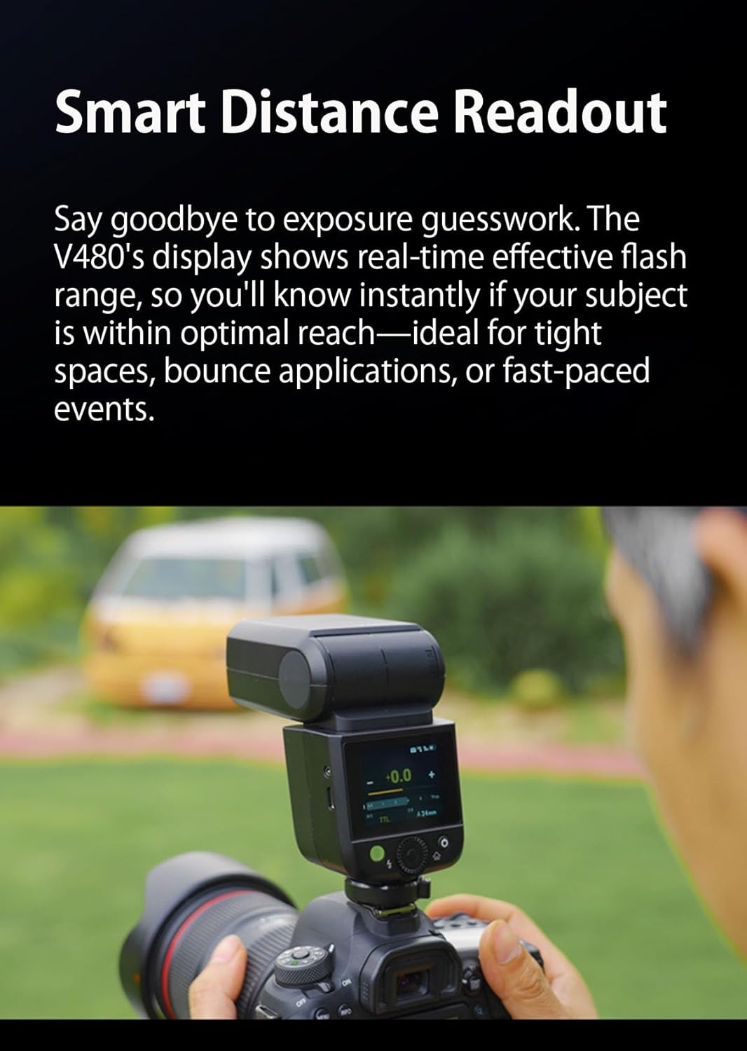 Godox V480 GODOX TTL Flash – GN50/1.7s Recycle/650 Flash Time/HSS/Smart Distance Readout/10 Level LED Modeling lamp/2.0” Touchscreen/2.4G Wireless System/TTL Camera Flash - Letwell