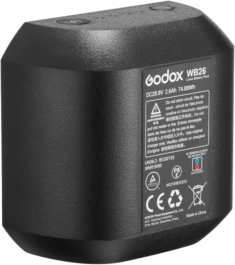 GODOX WB26 WB26A Battery for AD600Pro II AD600Pro - 【Upgraded Version】 Rechargeable Li - ion Replacement, DC 28.8V 2.6Ah 74.88Wh – Also Compatible with Flashpoint XPLOR 600PRO II and XPLOR 600PRO - Letwell