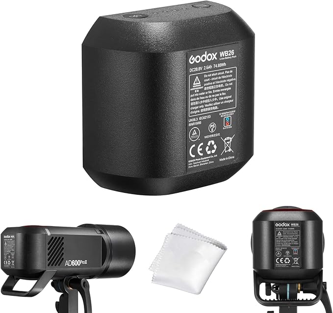 GODOX WB26 WB26A Battery for AD600Pro II AD600Pro - 【Upgraded Version】 Rechargeable Li - ion Replacement, DC 28.8V 2.6Ah 74.88Wh – Also Compatible with Flashpoint XPLOR 600PRO II and XPLOR 600PRO - Letwell