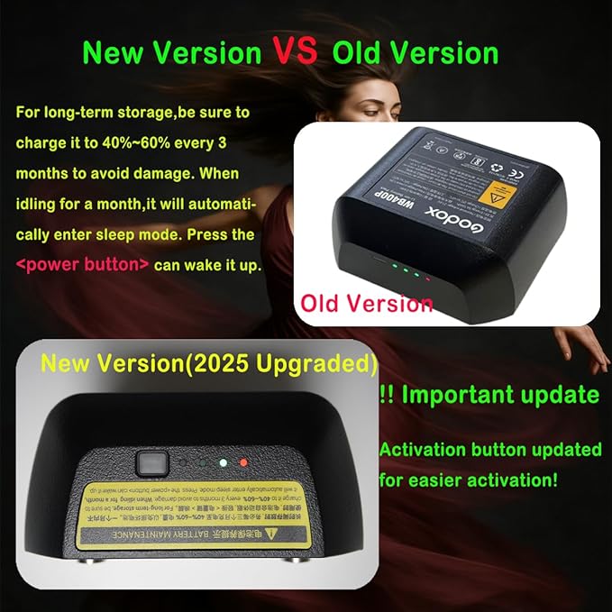 GODOX WB400P Battery AD400 Pro II Flash Battery, 𝟐𝟎𝟐𝟓 𝐮𝐩𝐠𝐫𝐚𝐝𝐞𝐝 𝐕𝐞𝐫𝐬𝐢𝐨𝐧, with Upgraded Activation Button,for XPLOR 400PRO AD400Pro - Letwell