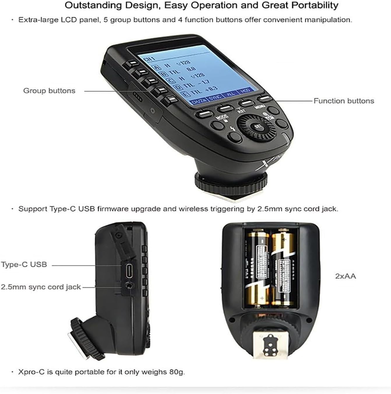 Godox Xpro TTL Wireless Flash Trigger for 1/8000s HSS TTL - Convert - Manual Function Large Screen Slanted Design 5 Dedicated Group Buttons 11 Customizable Functions - Letwell